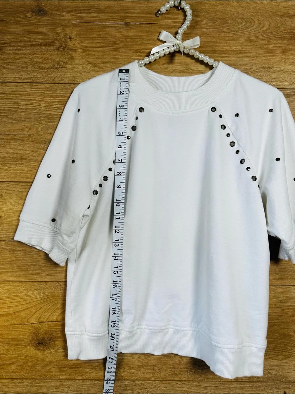 Anthropologie White Eyelet Short-Sleeve Sweatshirt 100% Cotton Size S